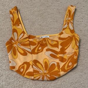 Floral Cropped Tank Top - Yellow/Orange